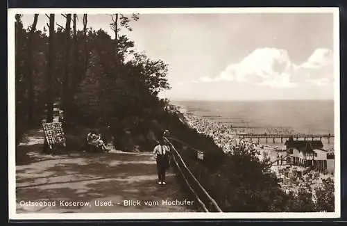 AK Koserow /Used., Blick vom Hochufer auf den Strand