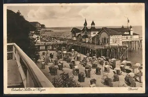 AK Sellin a. Rügen, Strand mit Pier