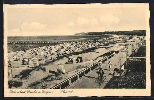 AK Baabe a. Rügen, Strand mit Seebrücke