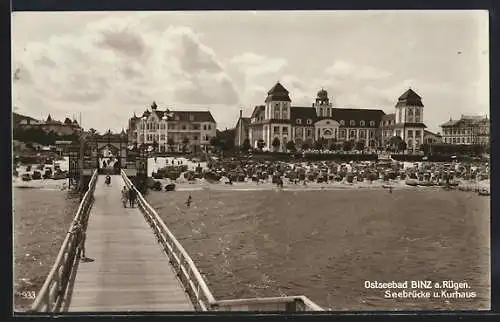AK Binz a. Rügen, Seebrücke und Kurhaus
