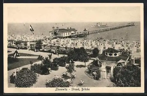 AK Zinnowitz, Strand und Brücke, Schiff