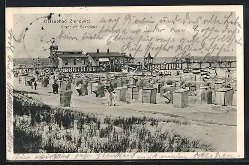 AK Zinnowitz, Strand mit Seebrücke