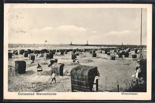 AK Warnemünde, Das Strandleben und Blick auf das Wasser
