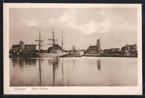 AK Wismar, Teilansicht mit Hafen