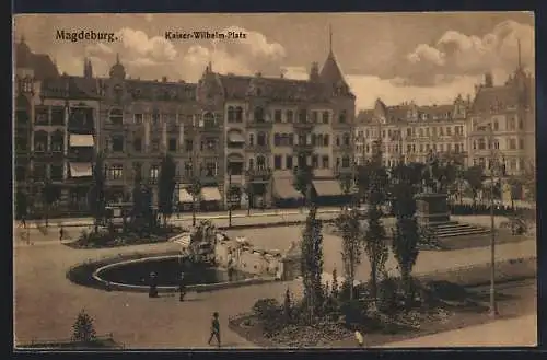 AK Magdeburg, Kaiser-Wilhelm-Platz mit Denkmal