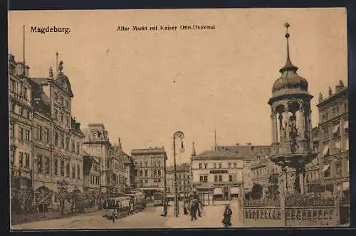 AK Magdeburg, Alter Markt mit Kaiser Otto-Denkmal
