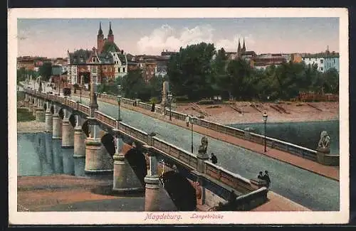 Künstler-AK Magdeburg, Blick auf die Langebrücke