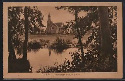 AK Genthin, Mühlgraben mit kath. Kirche