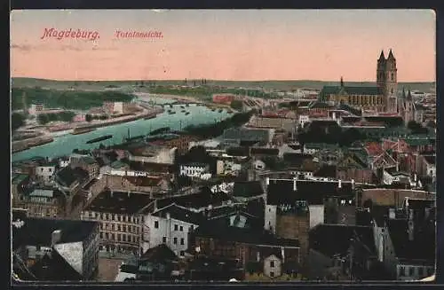 AK Magdeburg, Totalansicht mit Kirche
