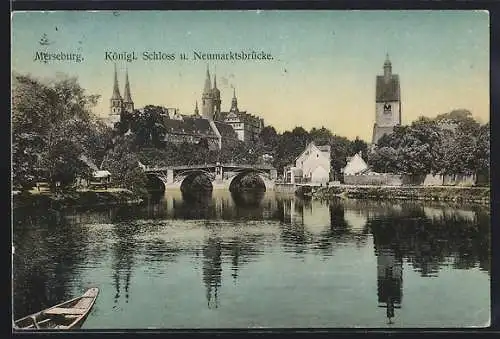 AK Merseburg, Königliches Schloss und Neumarktsbrücke mit Boot