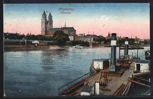 AK Magdeburg, Elbpartie mit Dompanorama