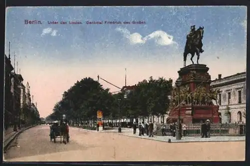 AK Berlin, Unter den Linden mit Denkmal Friedrich des Grossen