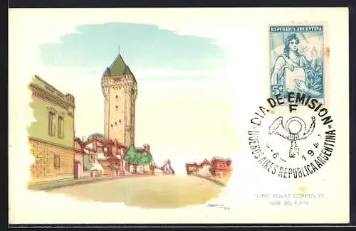 Künstler-AK Mar del Plata, Torre Aguas Corrientes