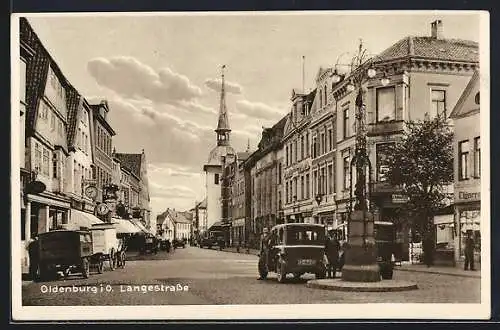 AK Oldenburg i. O., Langestrasse mit Geschäften und Blick zur Kirche