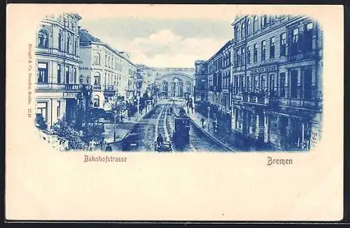 AK Bremen, Strassenbahn in der Bahnhofstrasse