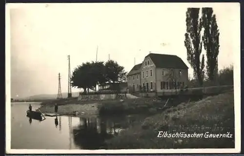 AK Gauernitz, Gasthaus Elbschlösschen direkt am Fluss