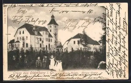 AK Oldenburg i. Gr., Neues Palais Herzog Georg, Philosophenweg - Strasse