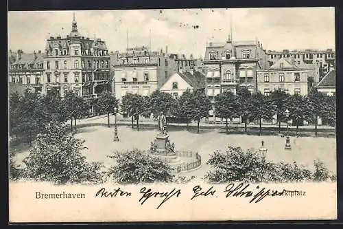 AK Bremerhaven, Marktplatz mit Denkmal