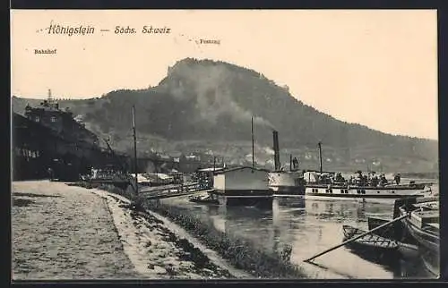 AK Königstein /Sächs. Schweiz, Bahnhof mit Festung
