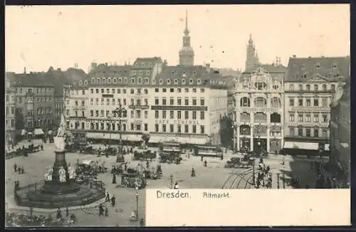 AK Dresden, Altmarkt mit Cafe Central und Strassenbahn