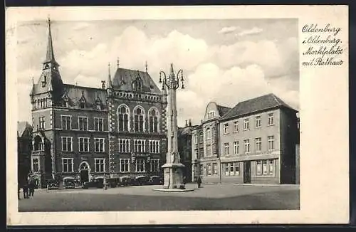 AK Oldenburg i. Oldenburg, Marktplatz mit Rathaus