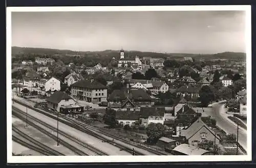AK Stockach, Ortsansicht mit Bahnhof von oben gesehen
