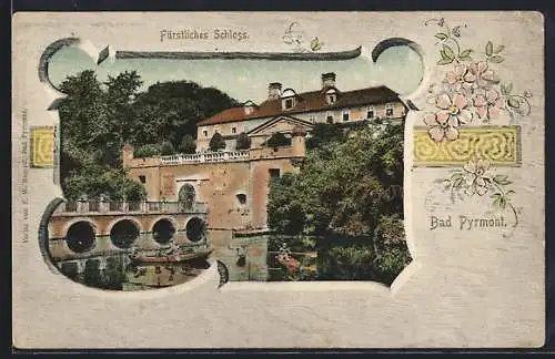 AK Bad Pyrmont, Fürstliches Schloss im Passepartout