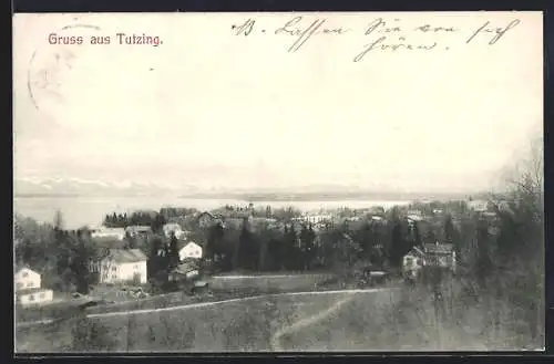 AK Tutzing, Teilansicht mit Bergen