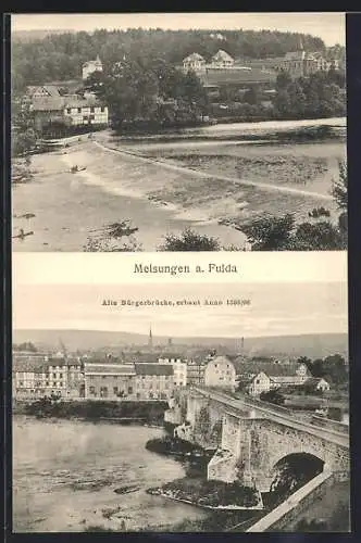 AK Melsungen a. Fulda, Panorama & Alte Bürgerbrücke