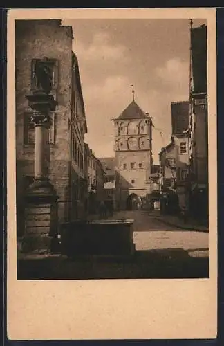 AK Wangen i. Allgäu, Paradiesstrasse mit Brunnen