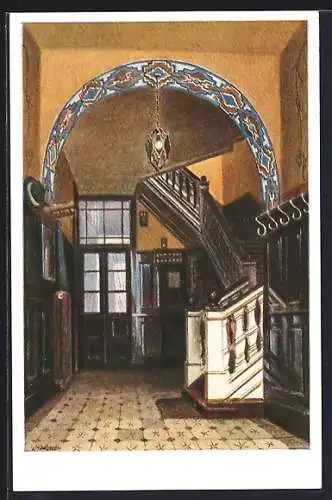Künstler-AK Lauterbach /Hessen, Hotel Schütz, Eingang