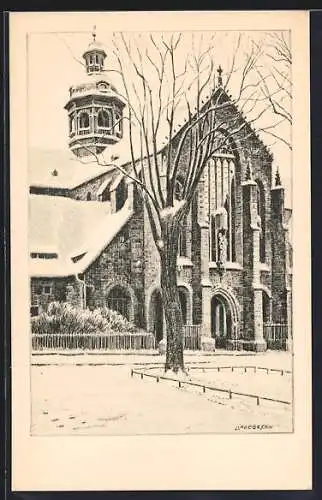 Künstler-AK Hildesheim, Dom im Schnee, Nordseite