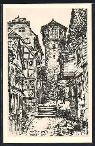 Künstler-AK Lauterbach / Hessen, Gässchen am Ankerturm
