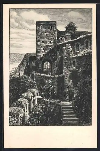 Künstler-AK St. Goar /Rhein, Ruine Rheinfels