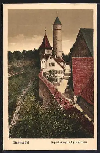 AK Dinkelsbühl, Kapuzinerweg und grüner Turm