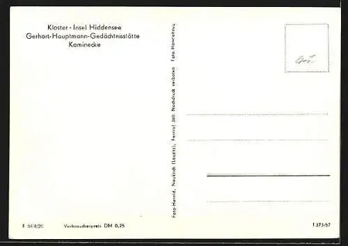 AK Insel Hiddensee, Kloster, Gerhart-Hauptmann-Gedächtnisstätte, Kaminecke