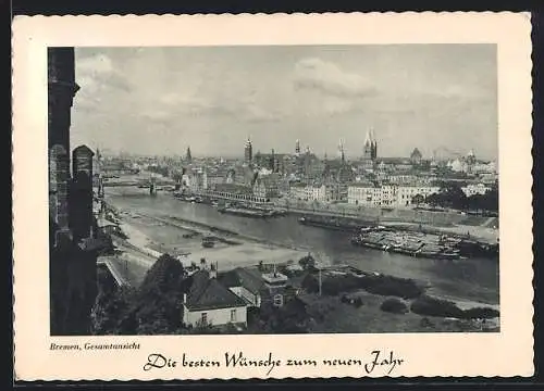 AK Bremen, Gesamtansicht mit Kirche, Neujahrsgruss