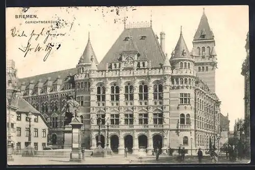 AK Bremen, Gerichtsgebäude mit Denkmal
