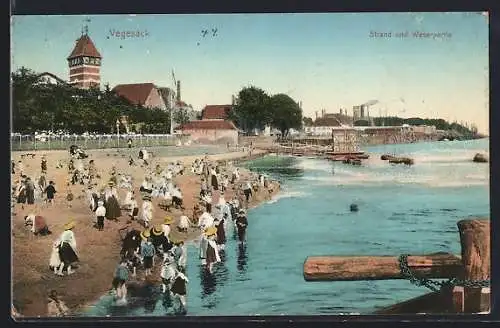 AK Vegesack, Strand mit Badegästen