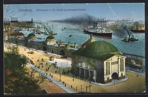 AK Hamburg-St.Pauli, St. Pauli, Elbtunnel und Landungsbrücken