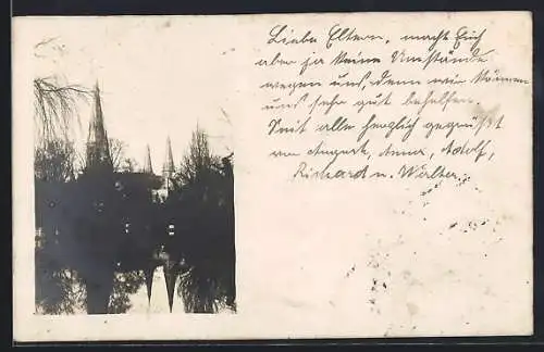 Foto-AK Oldenburg /Gr., Schlossgarten mit Kirche