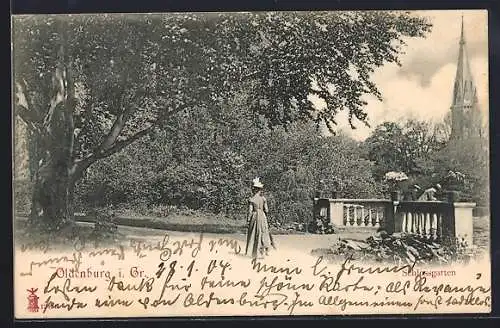 AK Oldenburg i. Gr., Schlossgarten mit Kirchturm