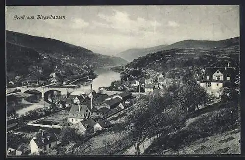 AK Ziegelhausen, Teilansicht mit Brücke