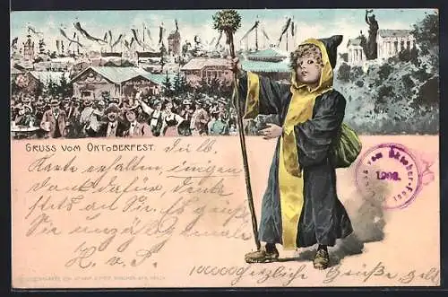 Präge-AK Menschengewimmel auf dem Oktoberfest, Münchner Kindl