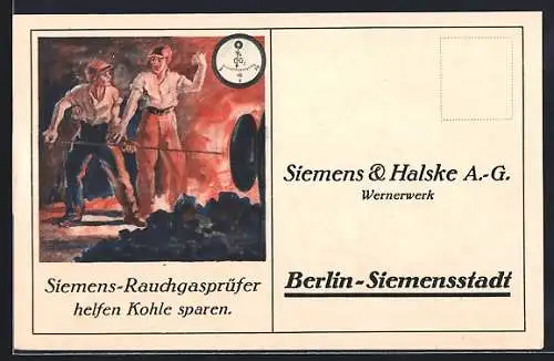 Künstler-AK Berlin, Reklame für Siemens-Rauchgasprüfer der Siemens & Halske A.-G.