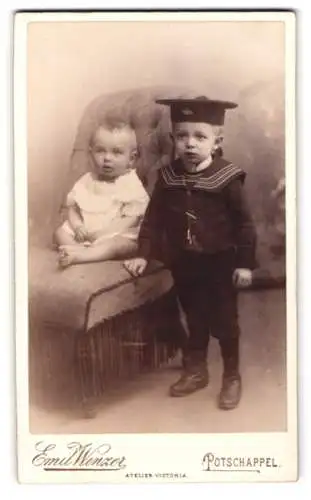 Fotografie Emil Winzer, Potschappel, Dresdnerstrasse, Zwei Kinder im Porträt