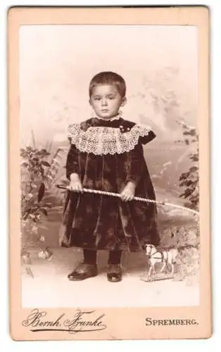 Fotografie Bernh. Franke, Spremberg, Kind mit Spielzeugpferd