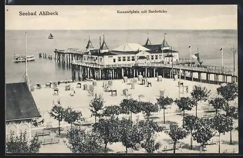 AK Ahlbeck / Ostseebad, Konzertplatz mit Seebrücke