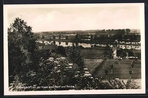 AK Haselbach / Altenburg, Dorfansicht und Teiche von der Kippe aus
