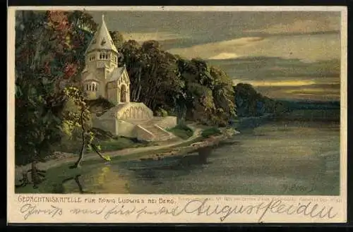 Künstler-AK Zeno Diemer: Berg, Totalansicht Gedächtniskapelle für König Ludwig II.